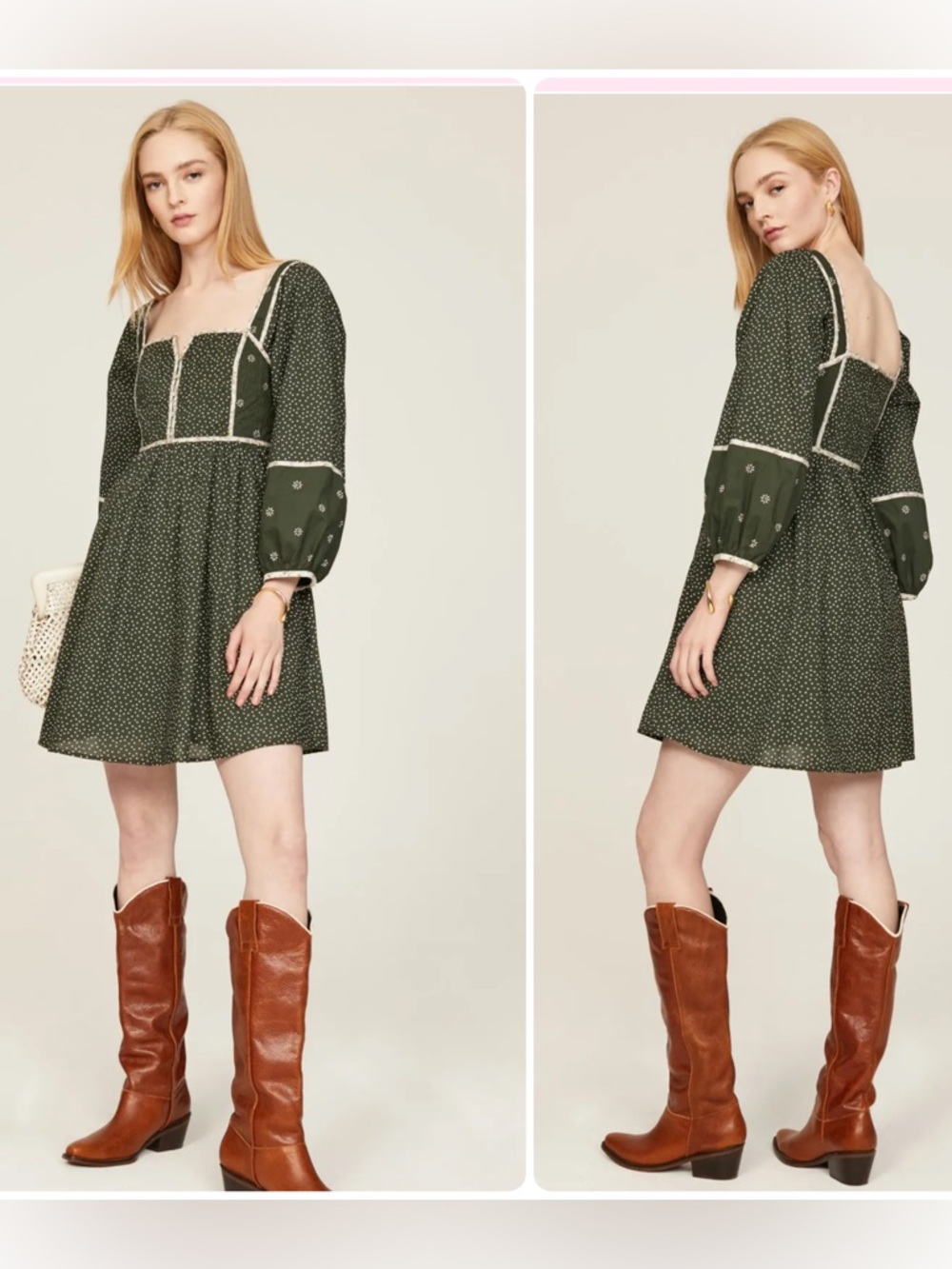 NEW Madewell Simi Patchwork Mini Dress Sz 2 Green White Boho Garden Puff Sleeve - Picture 10 of 16